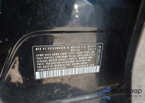 2012 Volkswagen Jetta Sportwagen 2.0L Tdi z USA, uszkodzony, nr VIN 3VWPL7AJ5CM693958